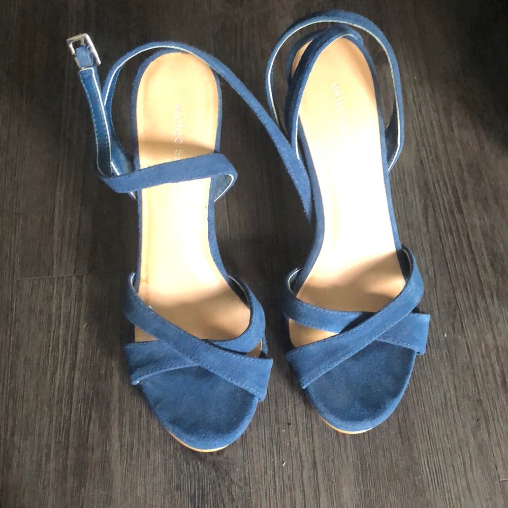 Navy blue ankle wrap heels